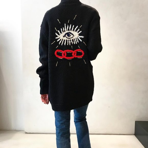 Raquel Allegra Black Eye Motif Cardigan 